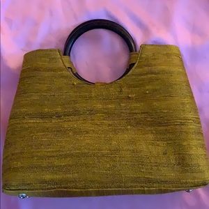 Wooden handle handbag